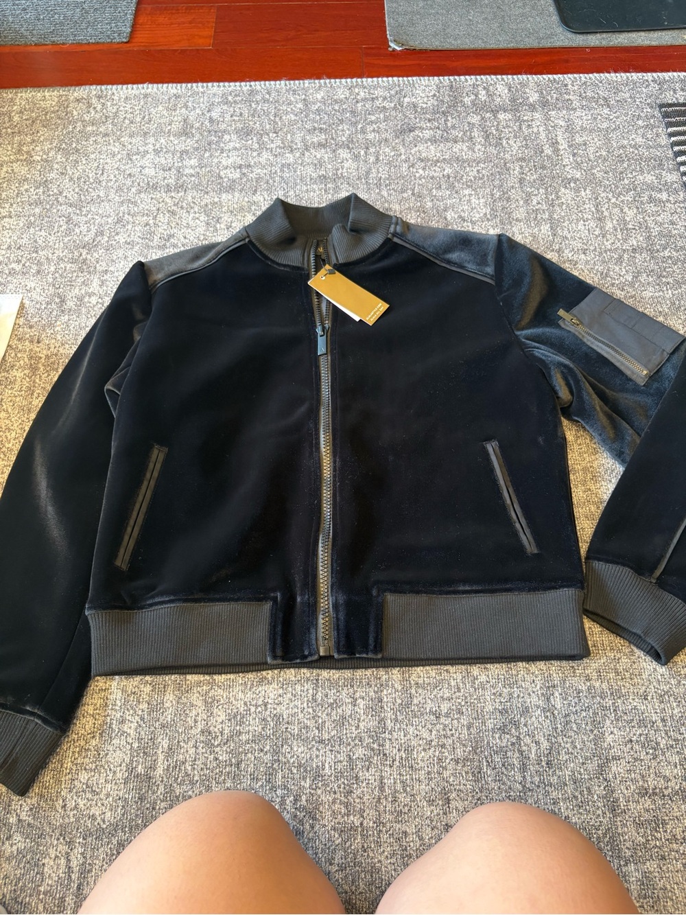 Alaïa Black Velvet and Leather-Trim Bomber Jacket